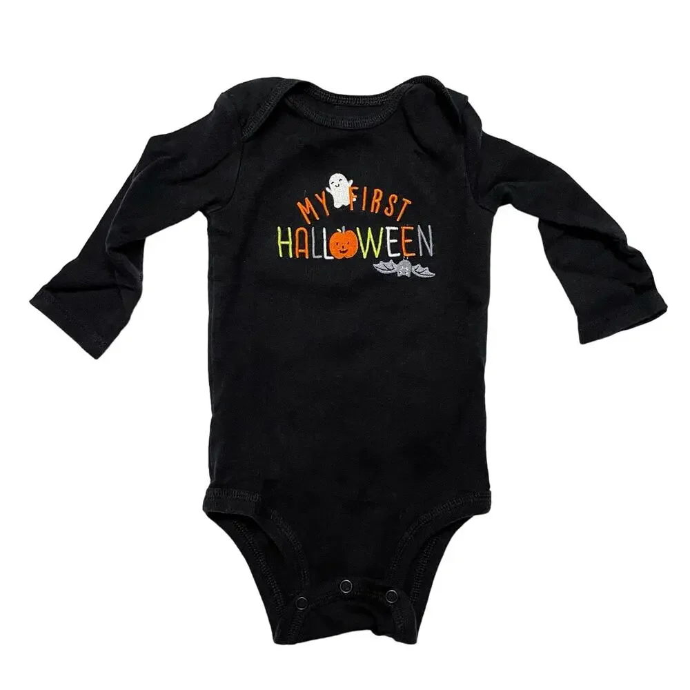 Carters My First Halloween Black Embroidered Long Sleeve Bodysuit Unisex Size 6M